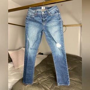 Hudson Jeans “Riley Crop” Distressed Skinny Blue Denim Size 26 Button Fly Y2K